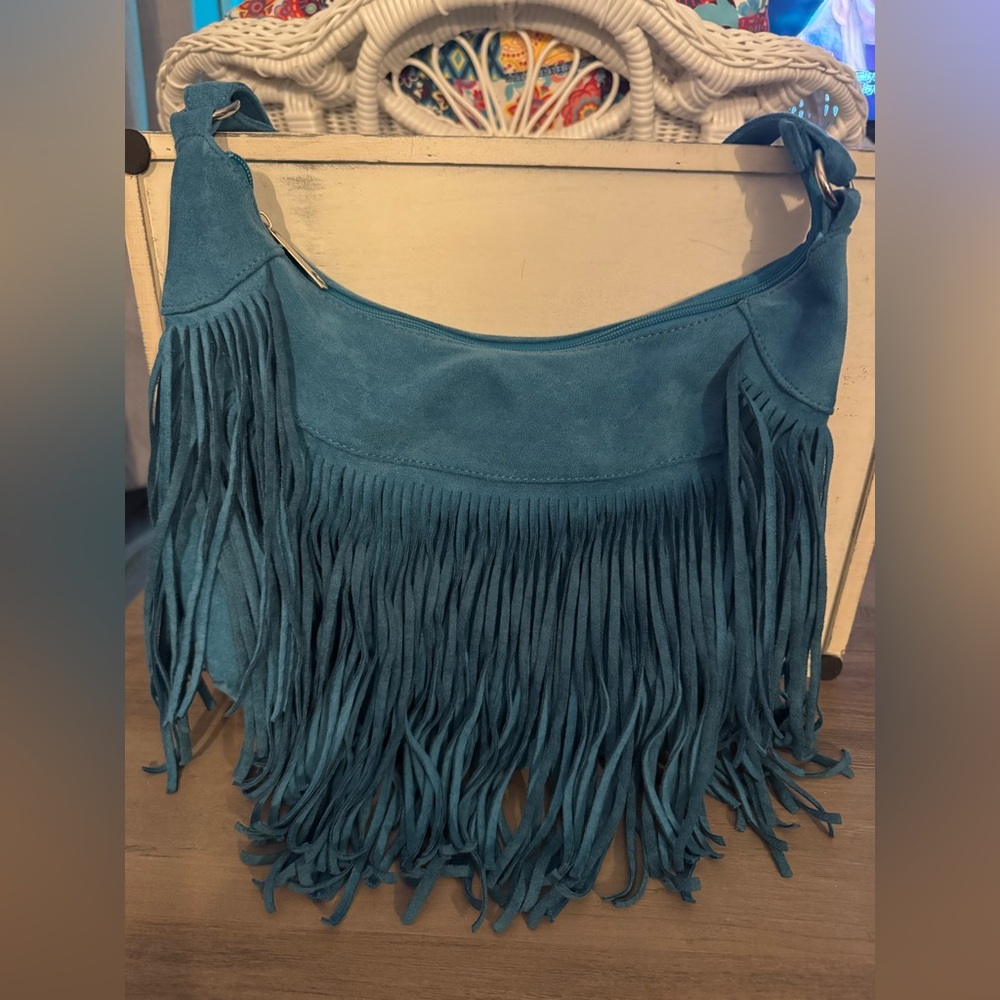 Teal Women’s Fringe Hobo Shoulder Bag Vegan Suede & Crossbody Bag